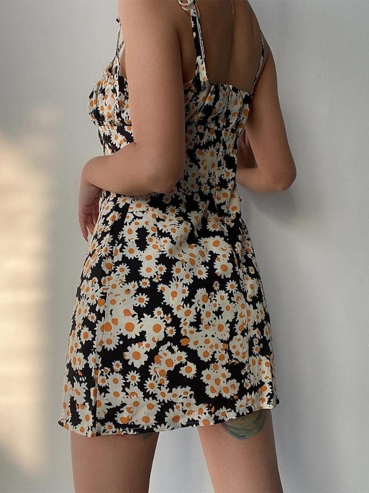 Cottagecore Daisy Tie Strap Mini Dress - KAYSMAR
