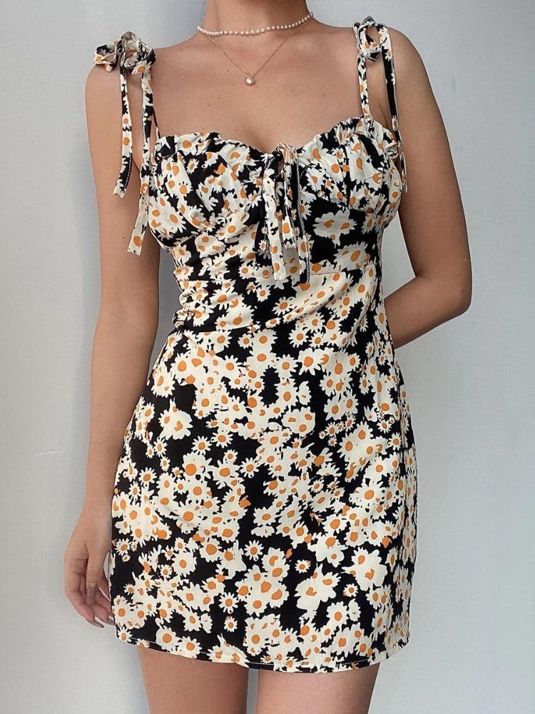Cottagecore Daisy Tie Strap Mini Dress - KAYSMAR