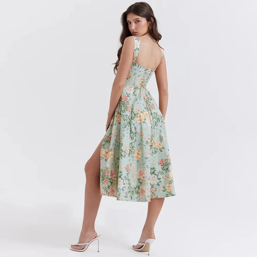 Cottagecore Floral Corset Midi Dress - KAYSMAR