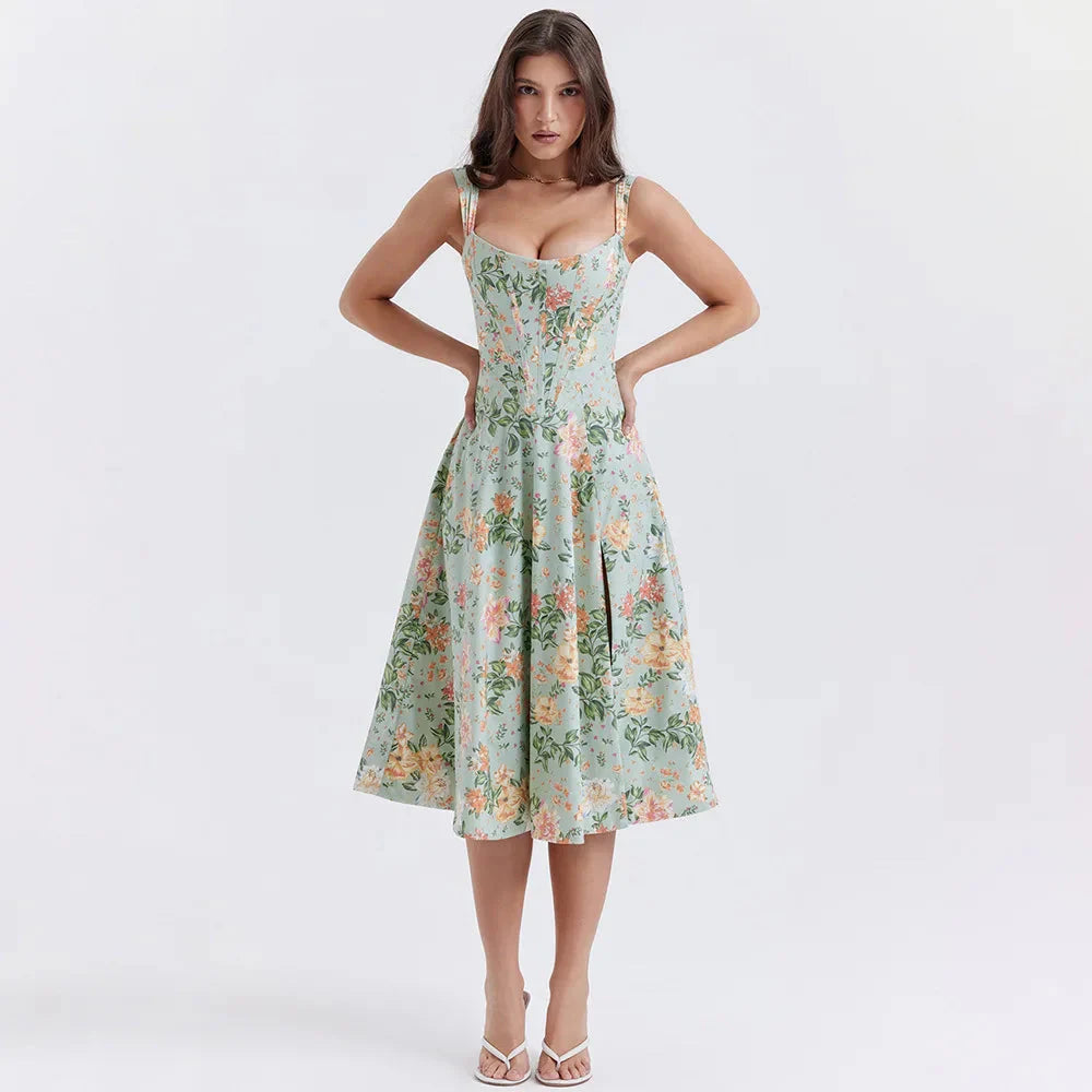 Cottagecore Floral Corset Midi Dress - KAYSMAR
