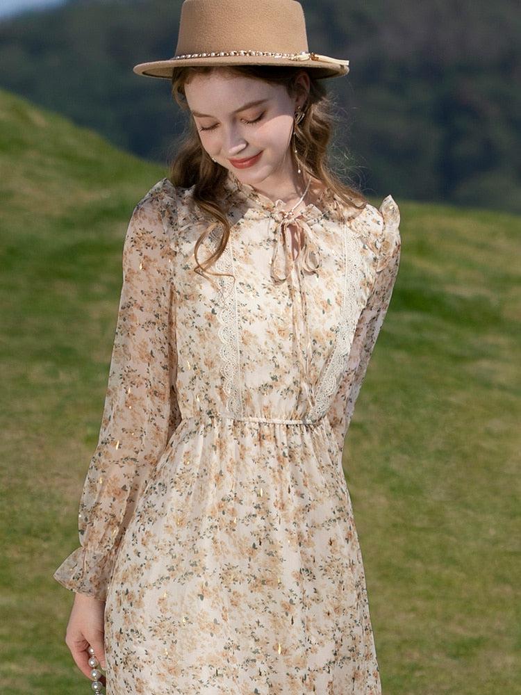 Cottagecore Lace Detailed Floral Midi Dress - KAYSMAR