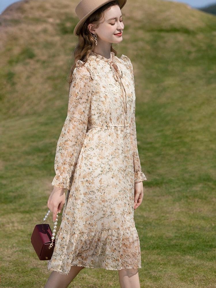 Cottagecore Lace Detailed Floral Midi Dress - KAYSMAR
