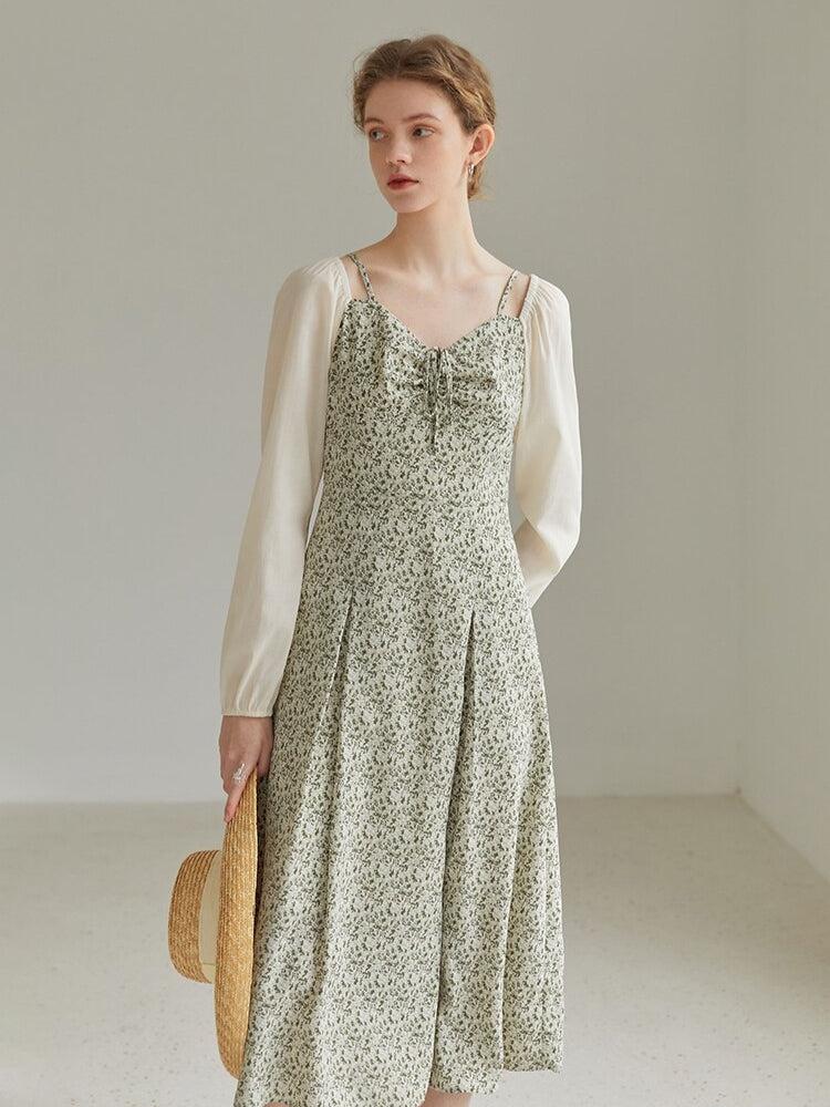 Cottagecore Shirt Sleeve Floral Midi Dress - KAYSMAR