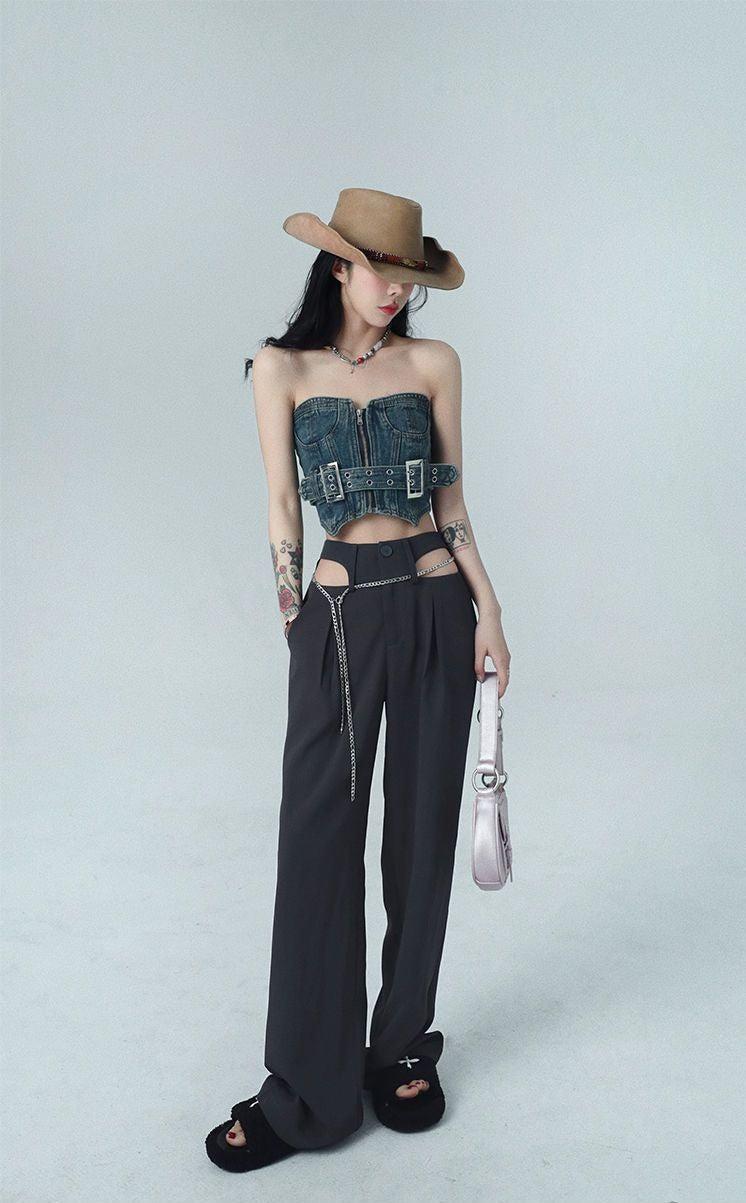 Cowgirl Crop Denim Tube Top - KAYSMAR