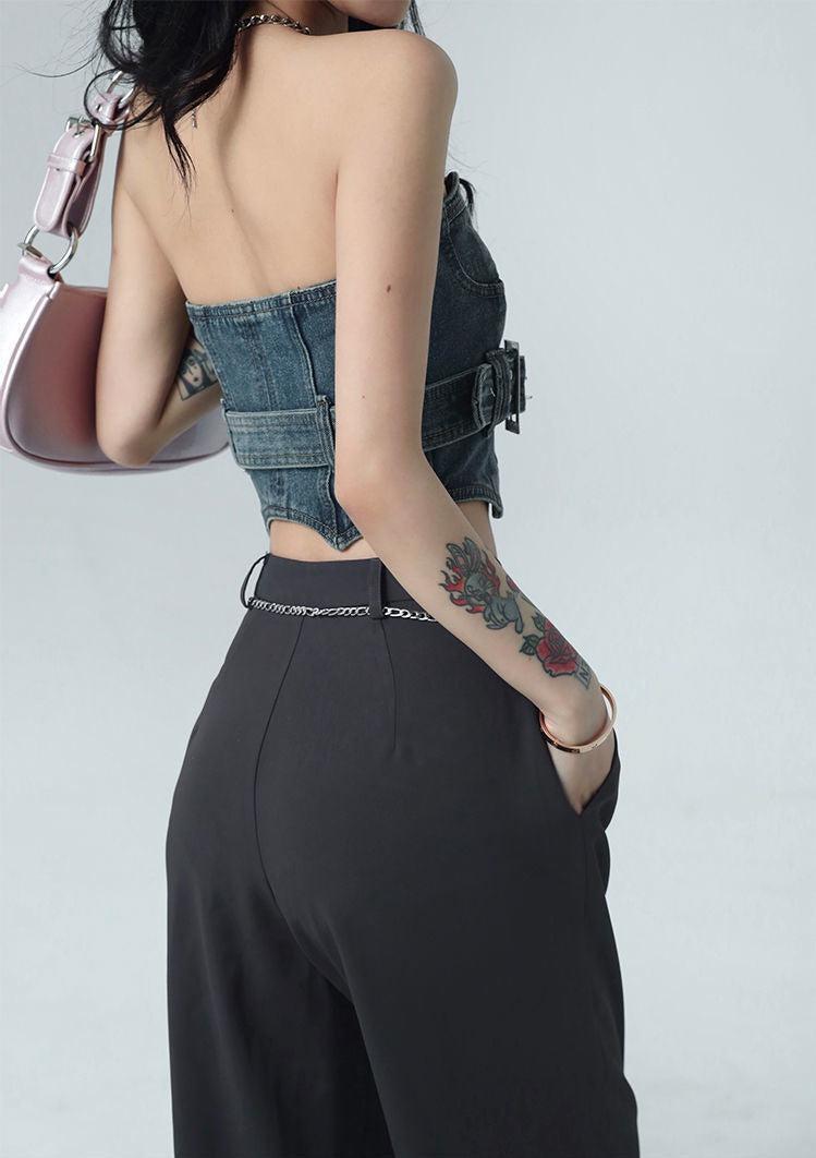 Cowgirl Crop Denim Tube Top - KAYSMAR
