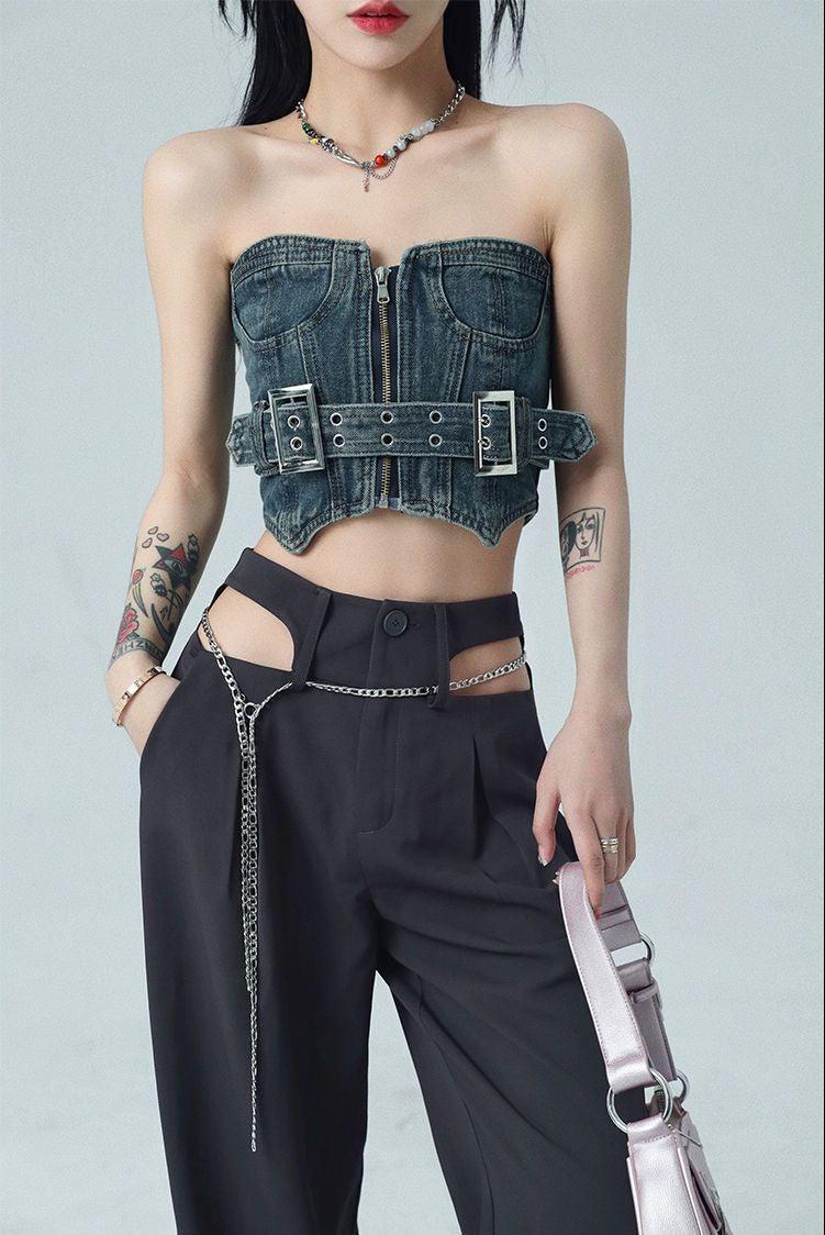 Cowgirl Crop Denim Tube Top - KAYSMAR