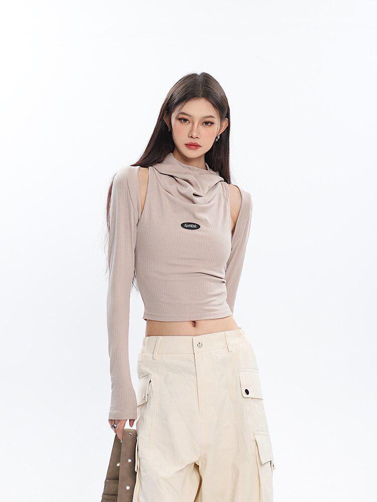 Cowl Collar Cut-Out Crop Top - KAYSMAR