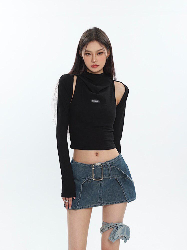 Cowl Collar Cut-Out Crop Top - KAYSMAR