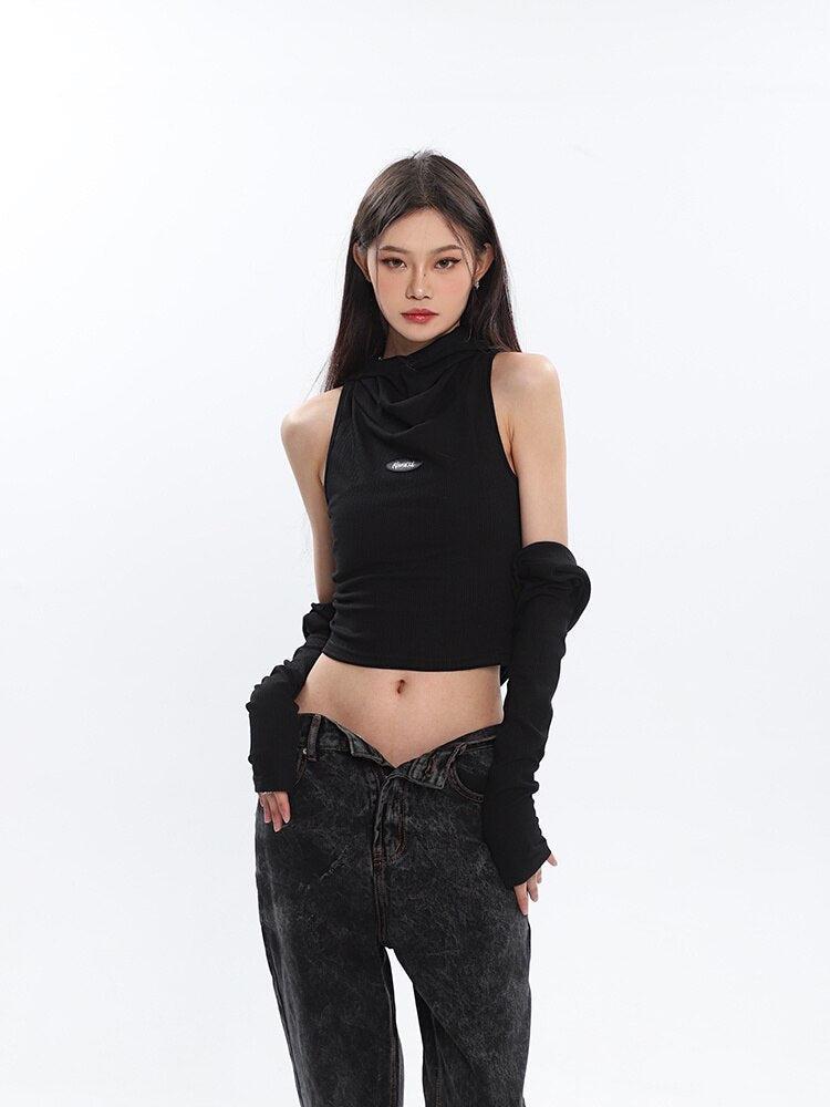 Cowl Collar Cut-Out Crop Top - KAYSMAR