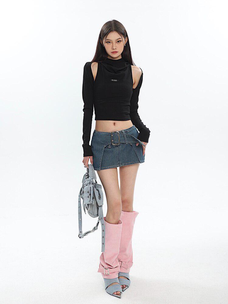 Cowl Collar Cut-Out Crop Top - KAYSMAR