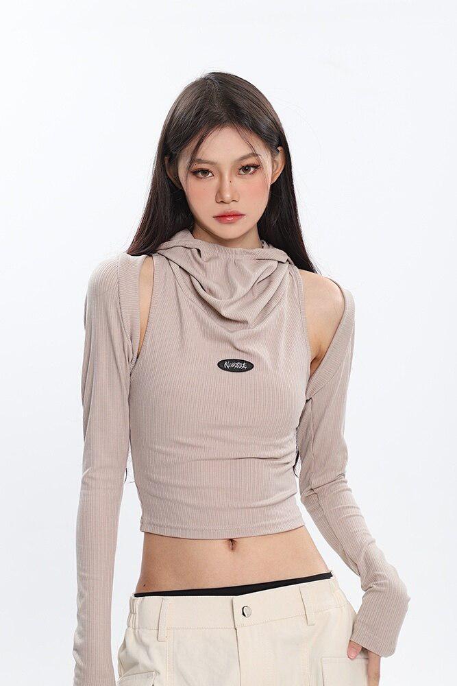 Cowl Collar Cut-Out Crop Top - KAYSMAR