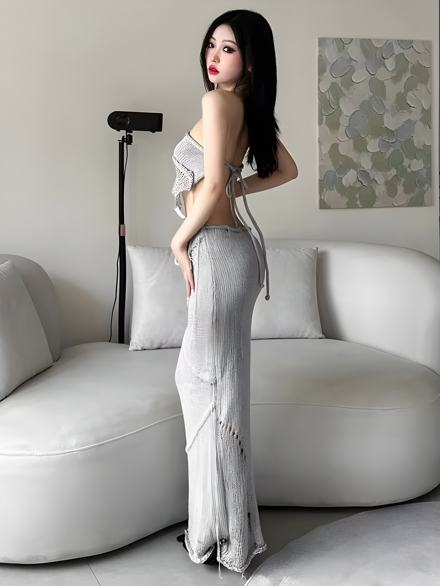 Crochet Backless Top & Maxi Skirt Two Piece Set - KAYSMAR