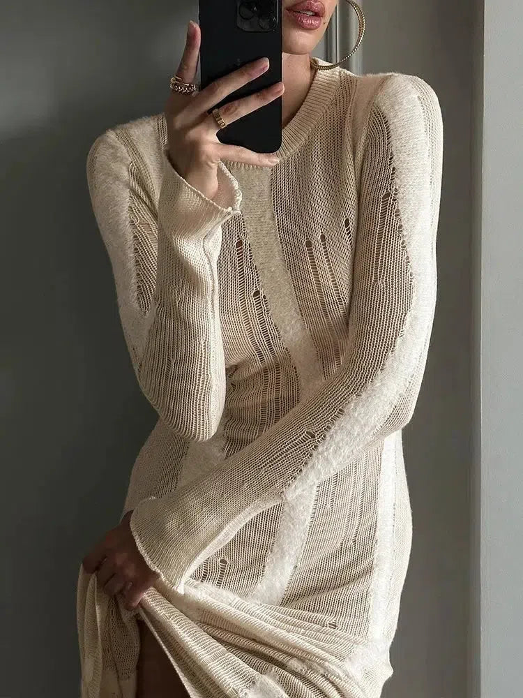Crochet Distressed Maxi Dress - KAYSMAR