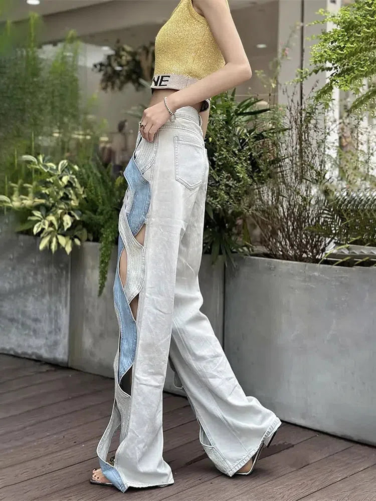 Cut Out Patch Denim Jeans - KAYSMAR