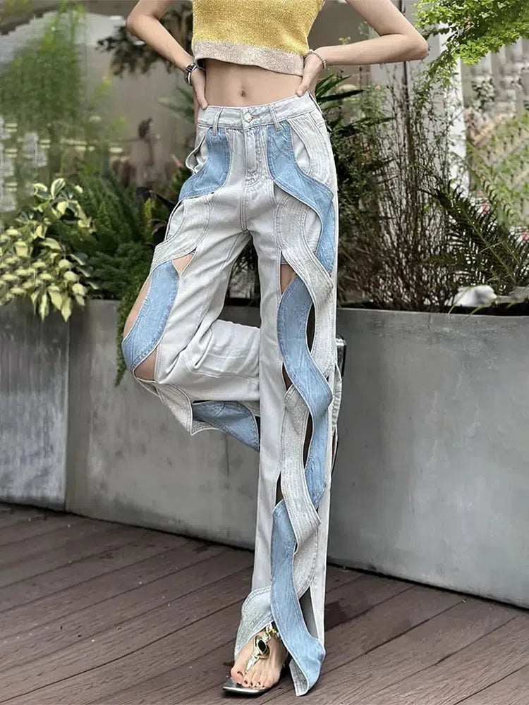 Cut Out Patch Denim Jeans - KAYSMAR