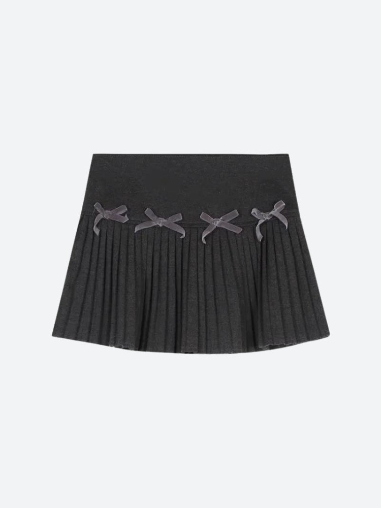 Dark Academia Bow Pleated Mini Skirt - KAYSMAR