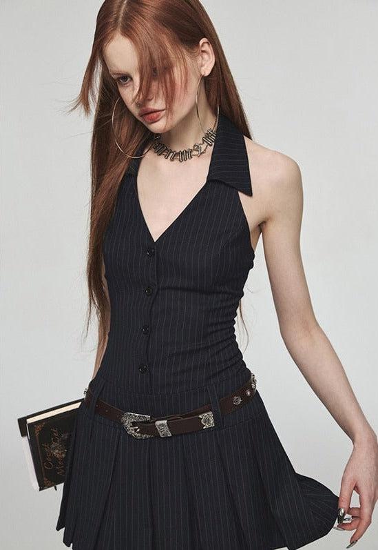 Dark Academia Halter Mini Dress - KAYSMAR