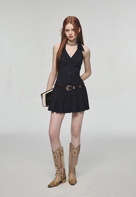 Dark Academia Halter Mini Dress - KAYSMAR