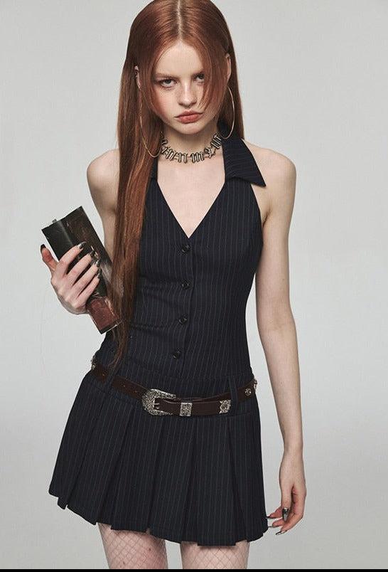 Dark Academia Halter Mini Dress - KAYSMAR