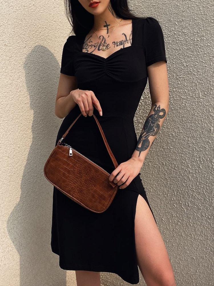 Dark Academia Leg Split Midi Dress - KAYSMAR