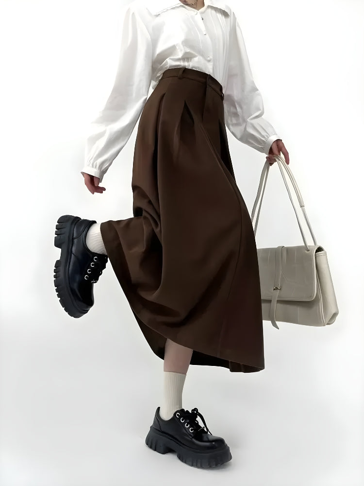 Dark Academia Pleated Midi Skirt - KAYSMAR