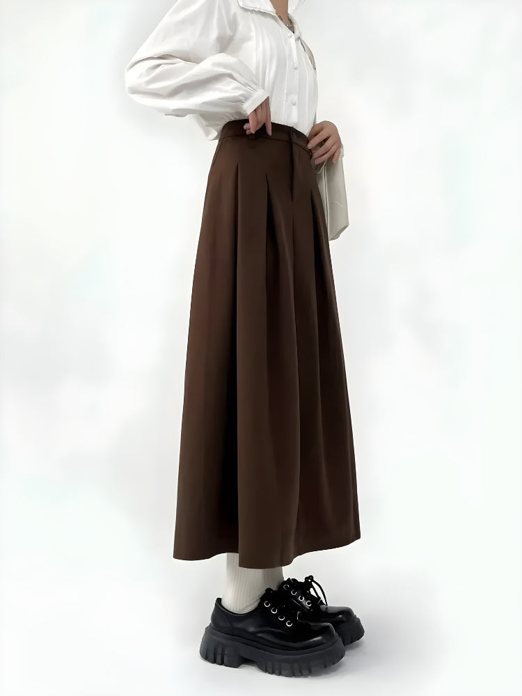 Dark Academia Pleated Midi Skirt - KAYSMAR