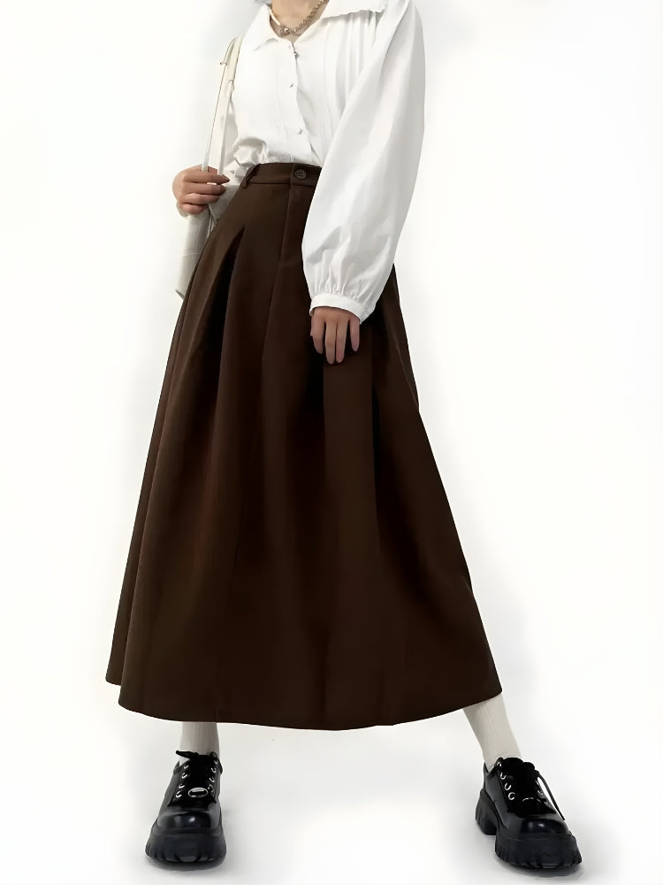 Dark Academia Pleated Midi Skirt - KAYSMAR