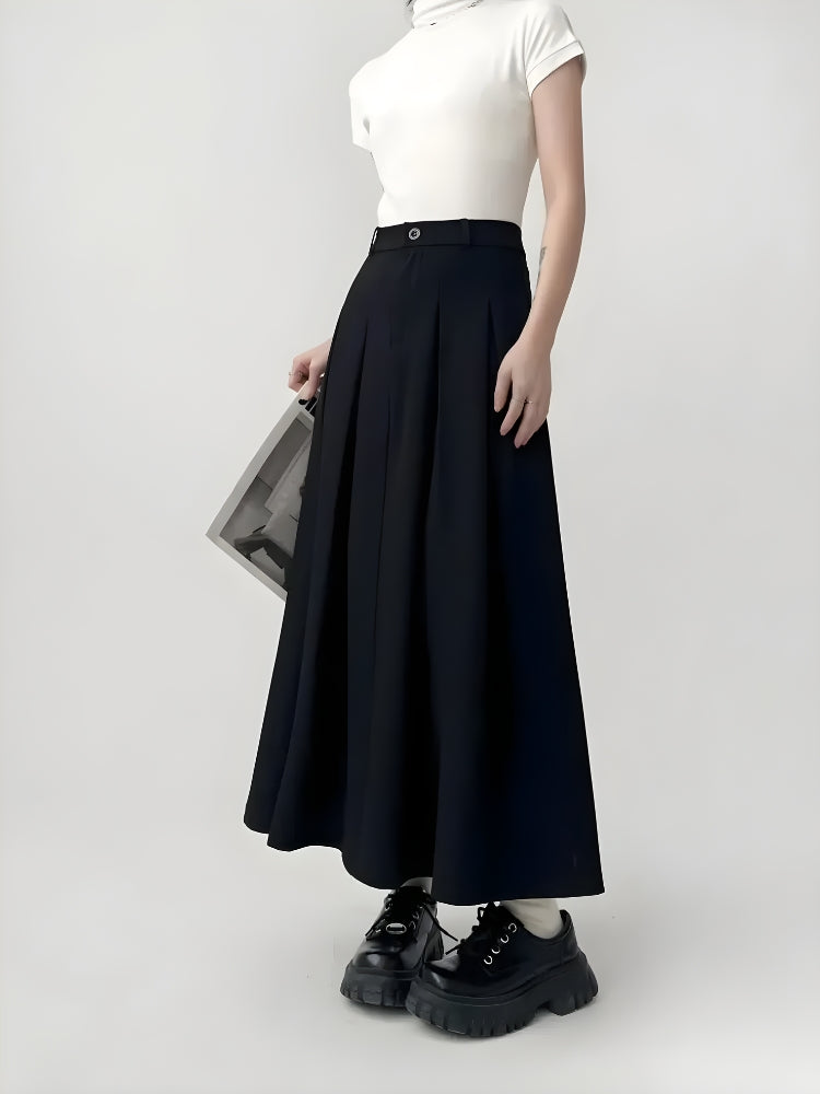 Dark Academia Pleated Midi Skirt - KAYSMAR
