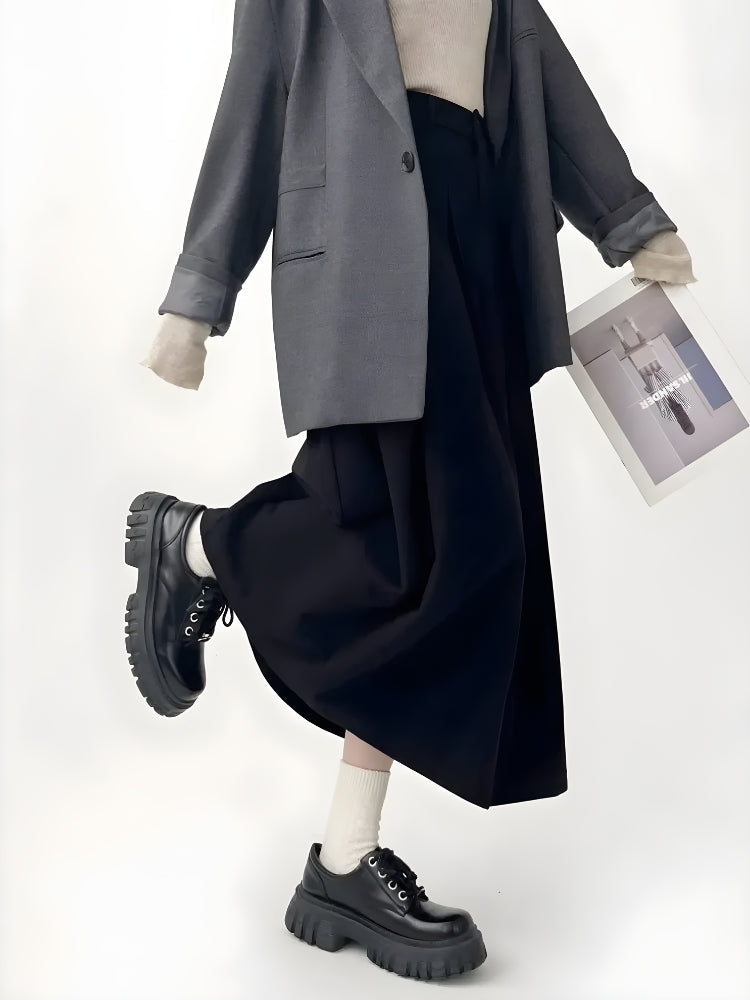 Dark Academia Pleated Midi Skirt - KAYSMAR