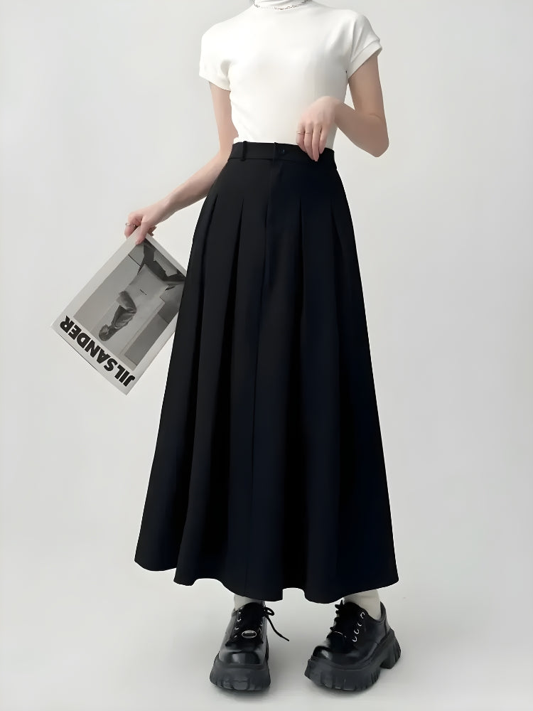 Dark Academia Pleated Midi Skirt - KAYSMAR