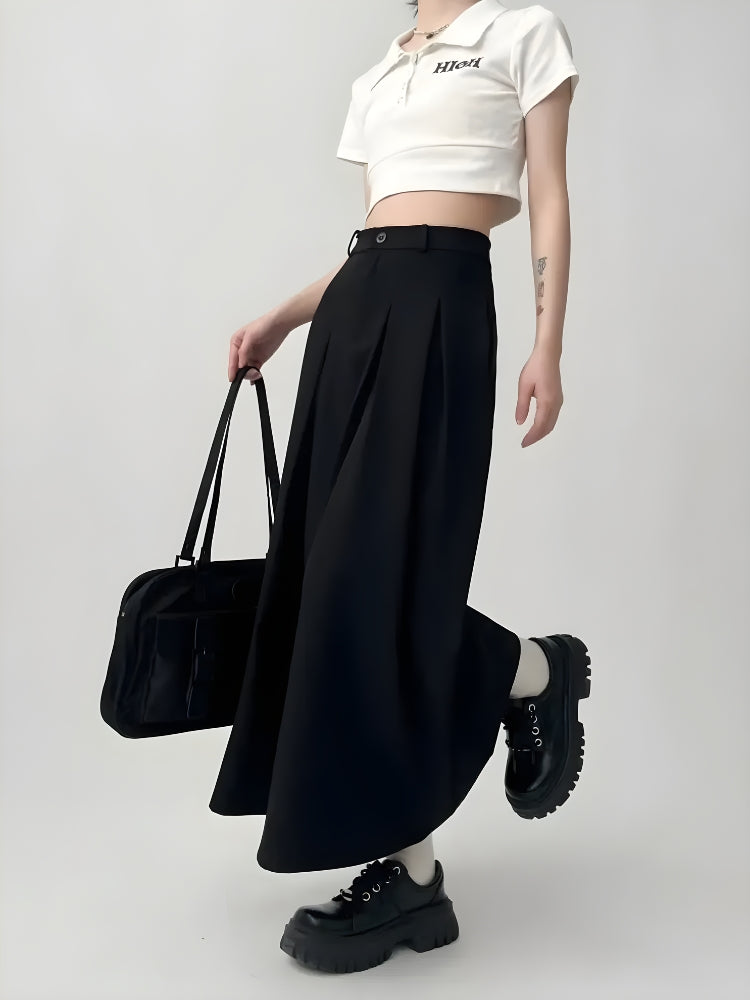 Dark Academia Pleated Midi Skirt - KAYSMAR