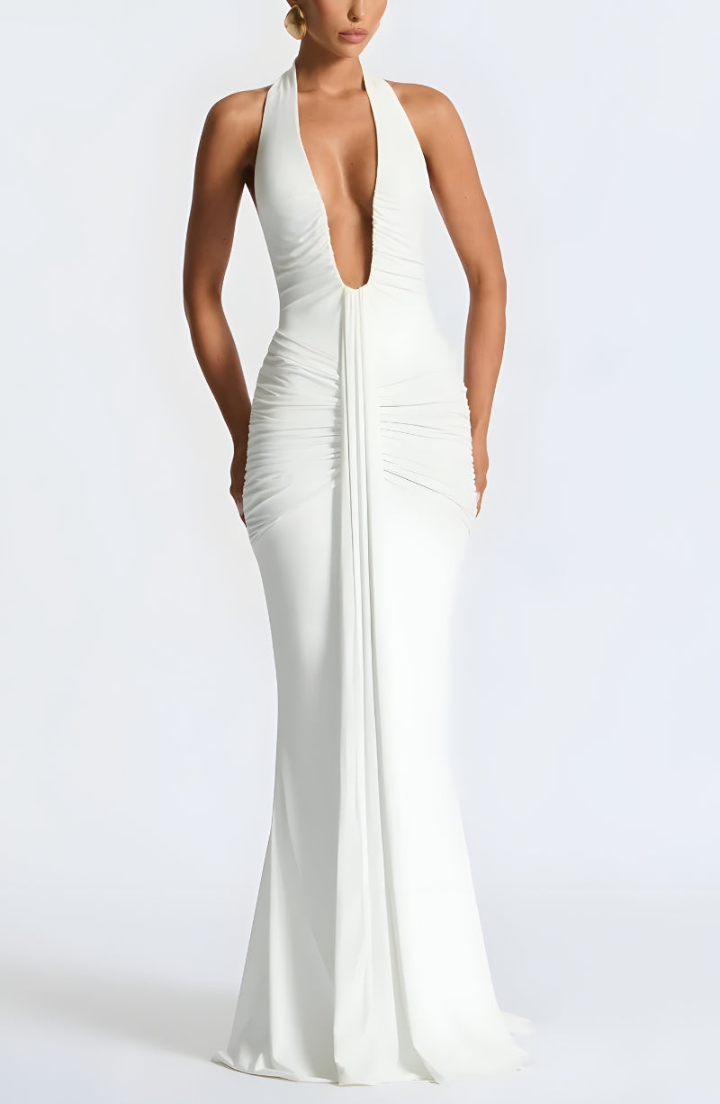 Deep Plunge Ruched Maxi Dress - KAYSMAR