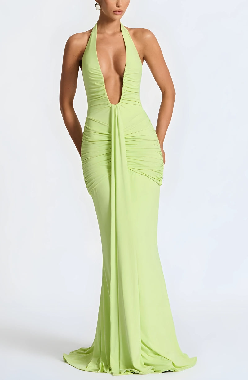 Deep Plunge Ruched Maxi Dress - KAYSMAR