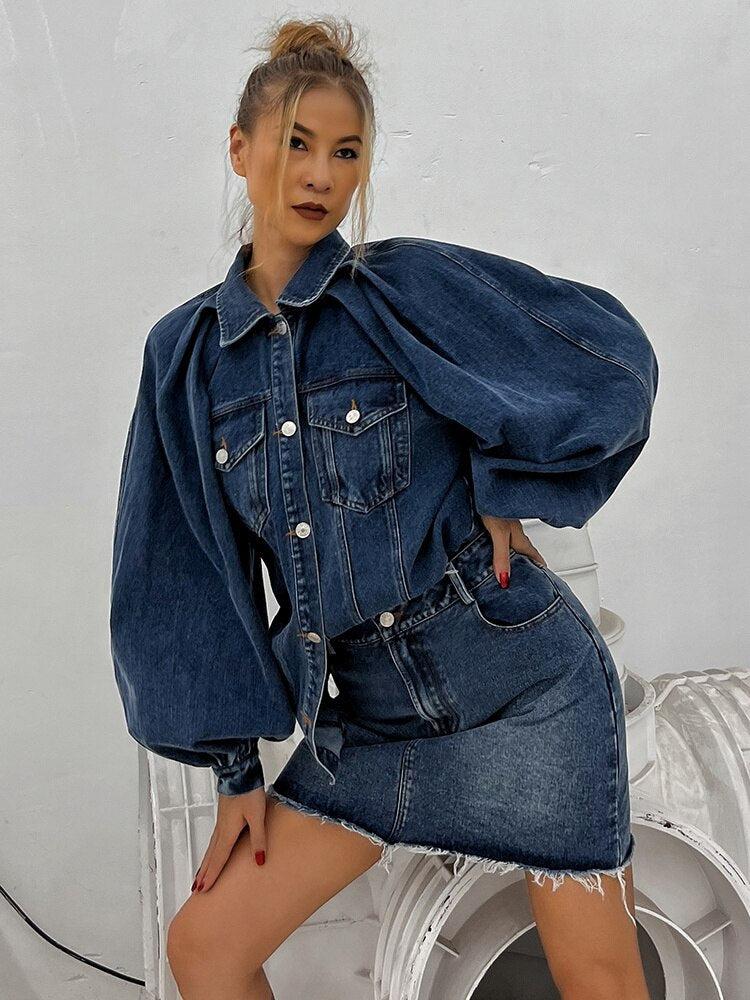 Denim Jacket & Skirt Two Piece Set - KAYSMAR