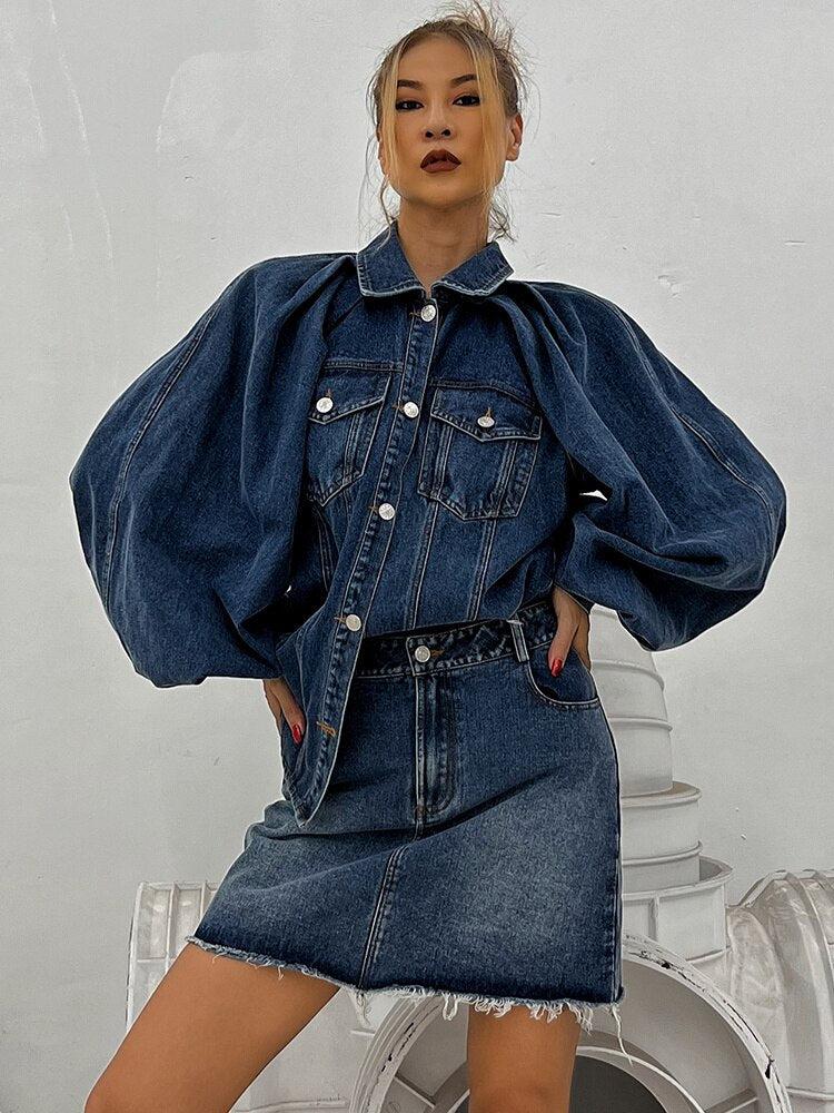 Denim Jacket & Skirt Two Piece Set - KAYSMAR