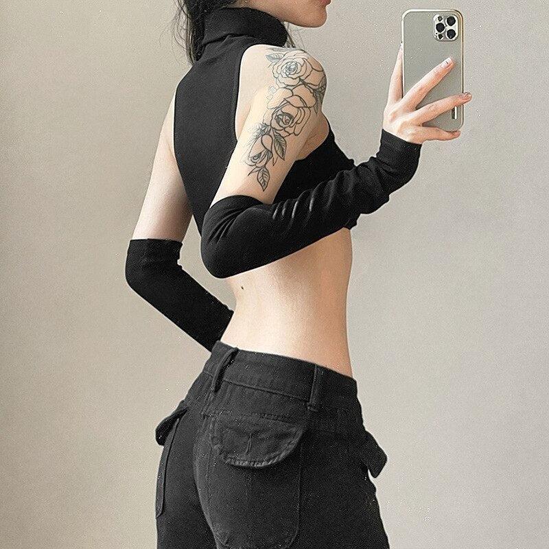 Detachable Sleeved Turtleneck Halter Top - KAYSMAR