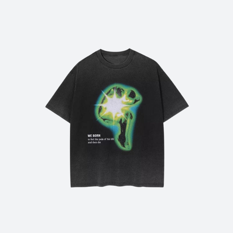 Distressed Green Human Figure Printed Tee - KAYSMAR