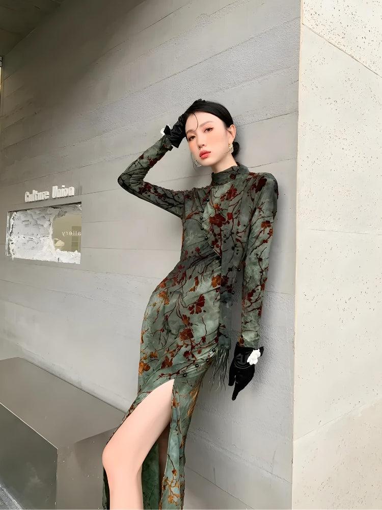 Fairycore Floral Slit Qipao Mini Dress - KAYSMAR