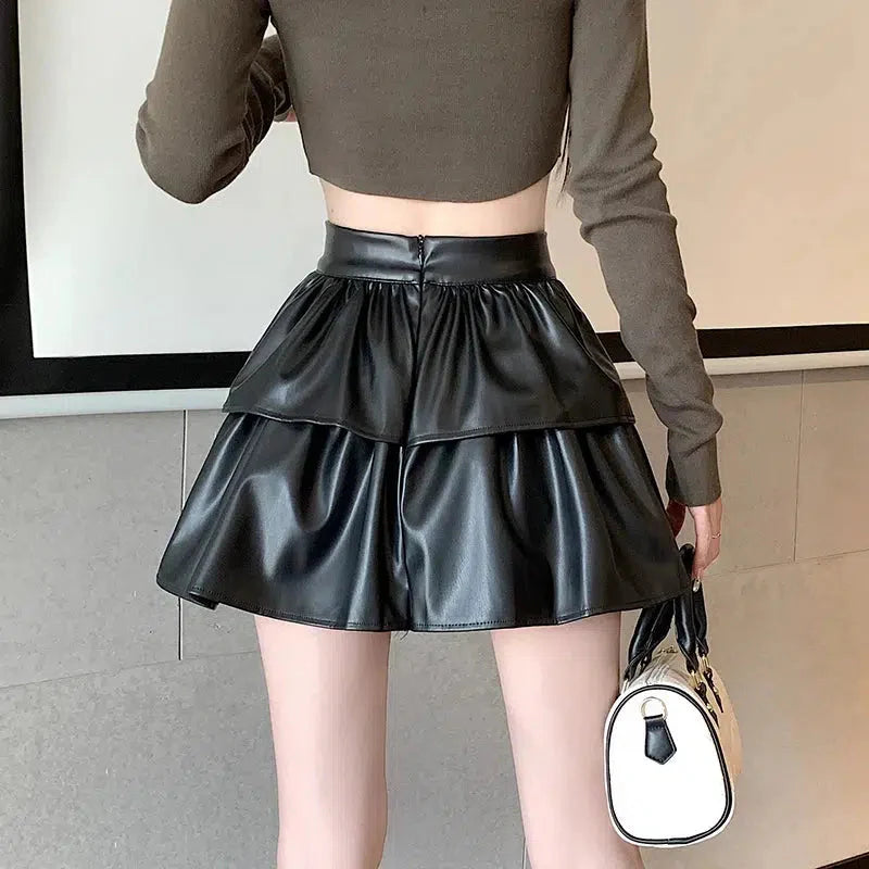 Faux Leather A-Line Mini Skirt - KAYSMAR