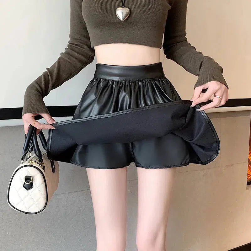 Faux Leather A-Line Mini Skirt - KAYSMAR