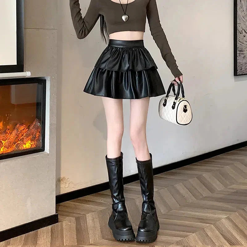 Faux Leather A-Line Mini Skirt - KAYSMAR