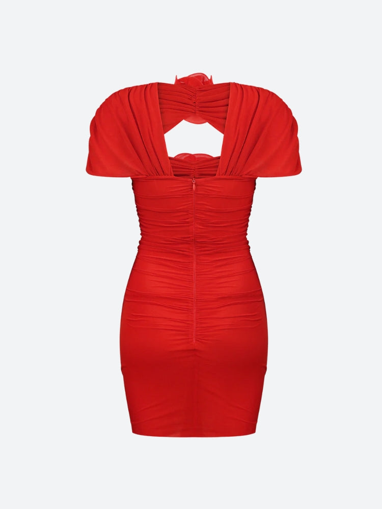 Floral Cut Out Mesh Mini Dress - KAYSMAR