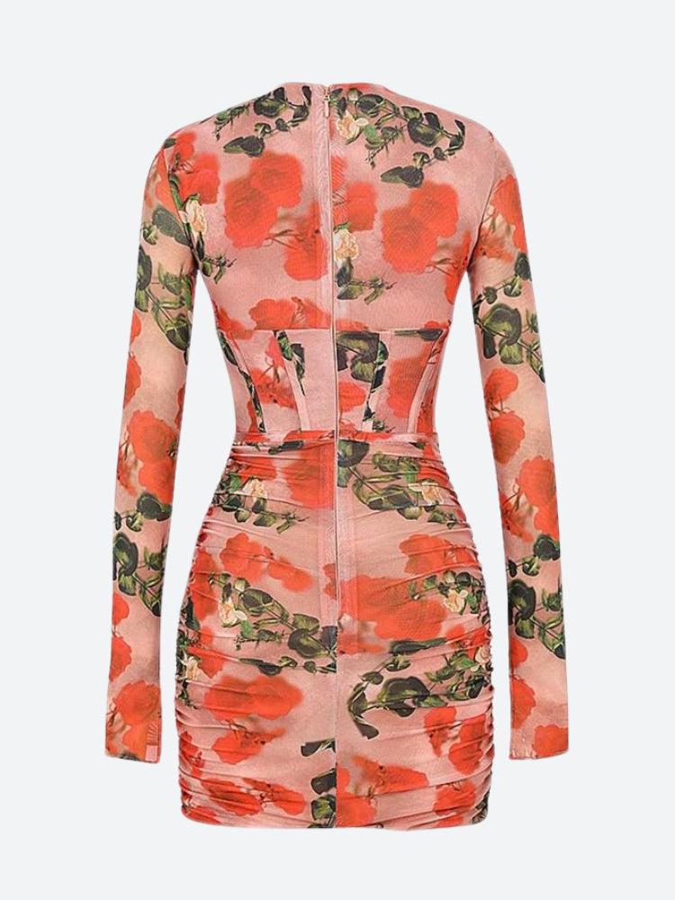 Floral Ruched Corset Mini Dress - KAYSMAR