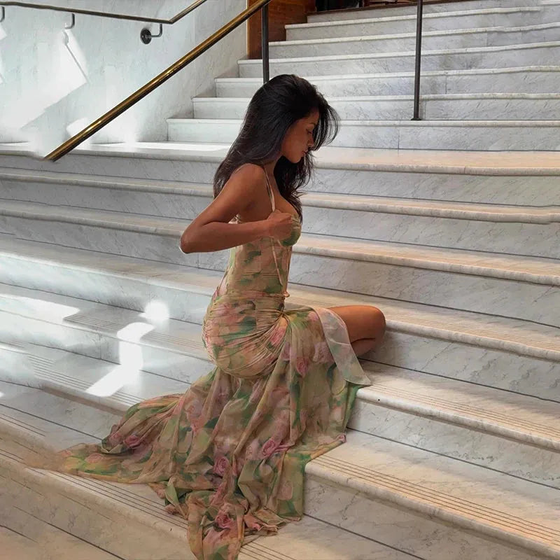 Floral Ruched Maxi Dress - KAYSMAR