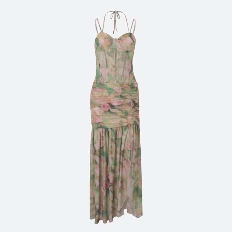Floral Ruched Maxi Dress - KAYSMAR