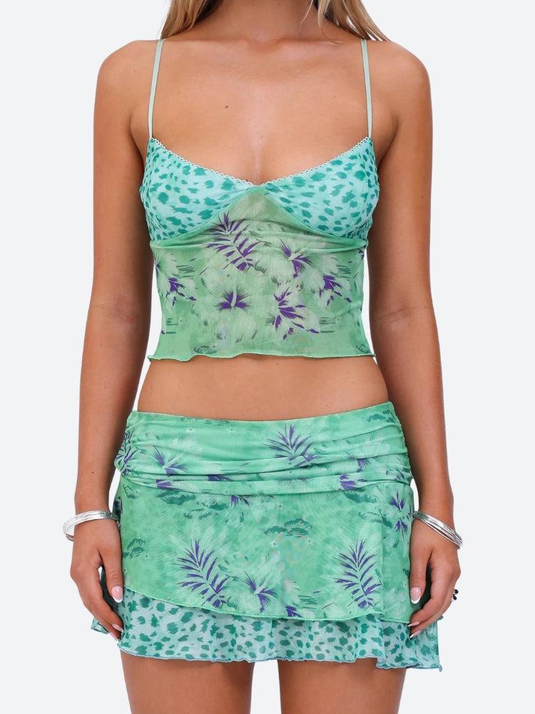 Floral Top & Mini Skirt Two Piece Set - KAYSMAR