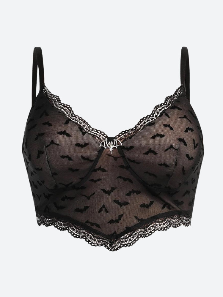 Goth Bat Mesh Bustier Crop Top - KAYSMAR