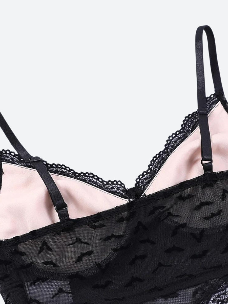 Goth Bat Mesh Bustier Crop Top - KAYSMAR