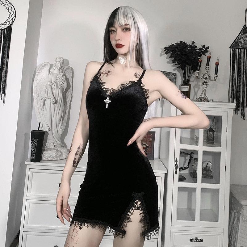 Goth Cross Detail Mini Dress - KAYSMAR