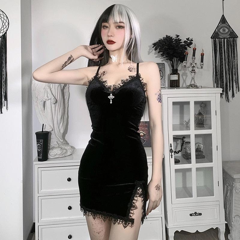Goth Cross Detail Mini Dress - KAYSMAR